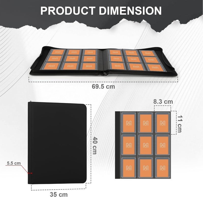 MOSLA Toploader Binder,Trading Card Binder Storage Hold up 288 Cards 9-Pocket Top Loader Binder with Sleeves for 3"x4" Rigid Toploaders Hard Cases (9Black) - Image 4